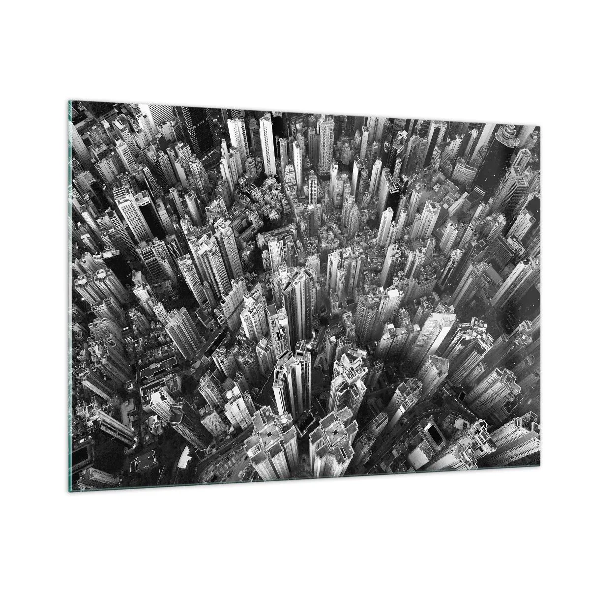 Cuadro sobre vidrio - Impresiones sobre Vidrio - Vista aérea de la ciudad en blanco y negro - 100x70cm - Cada vez más alto - Decoración de pared moderna para salón y dormitorio ARTTOR