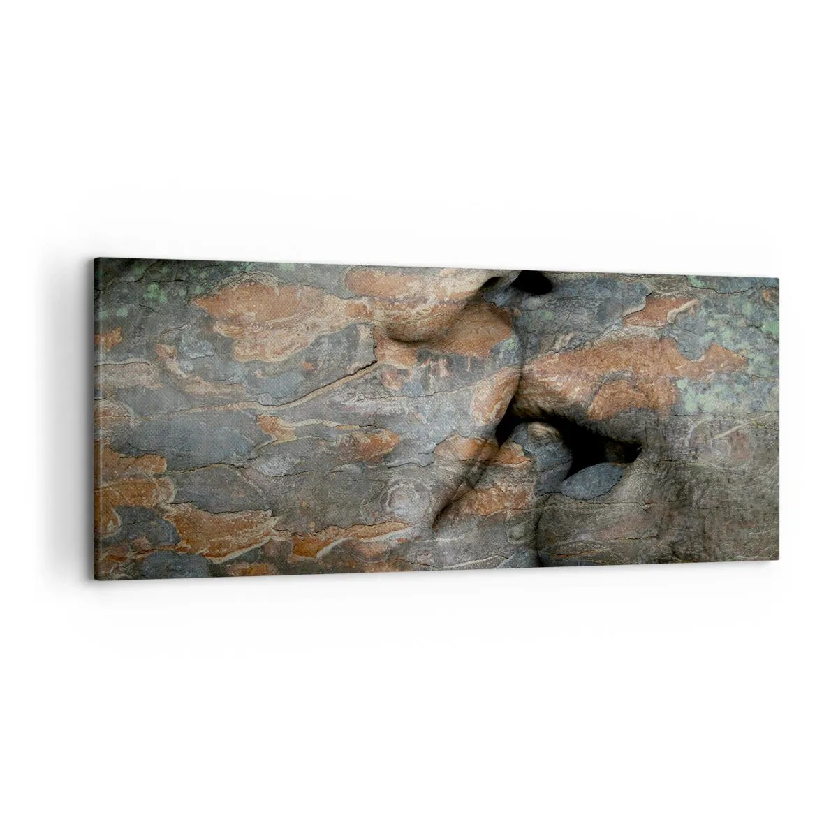Cuadro sobre lienzo - Impresión de Imagen - Un motivo artístico de un rostro tallado en roca con efecto de textura natural. - 120x50cm - Juntos para siempre - Decoración de pared moderna para salón y dormitorio ARTTOR