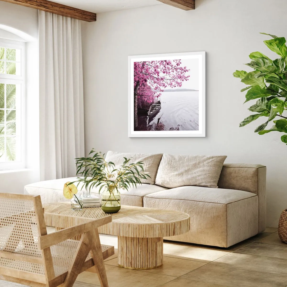 Póster en marco blanco - En el silencio rosa - 50x50 cm