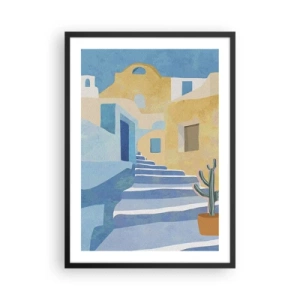 Póster en marco negro - Arquitectura mediterránea en colores pastel - 50x70cm - Un día en una ciudad árabe - Decoración de pared moderna para salón y dormitorio ARTTOR