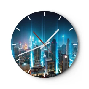Reloj de pared - Reloj de vidrio - Ciudad nocturna con rascacielos iluminados - 30x30cm - De Berlín al cielo - Decoración de pared moderna para salón, cocina y dormitorio ARTTOR