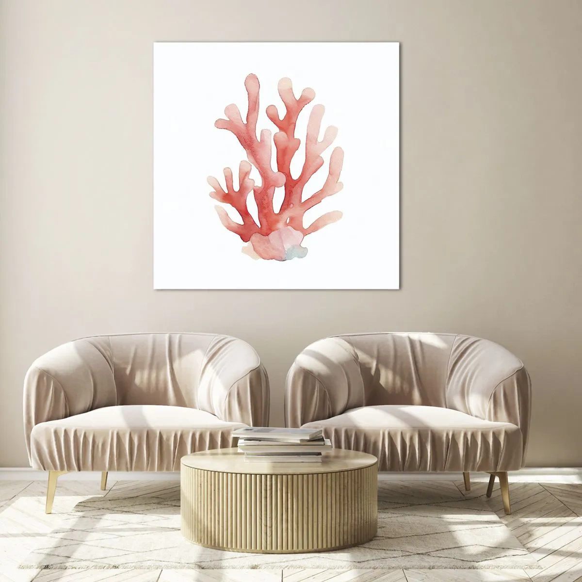 Cuadro sobre vidrio - Impresiones sobre Vidrio - La hermosura del color coral - 70x70 cm