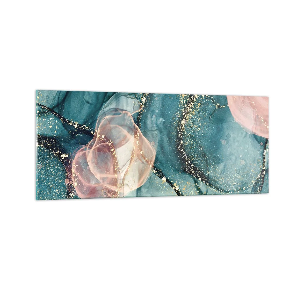 Cuadro sobre vidrio - Impresiones sobre Vidrio - Seda azul, tul rosa - 100x40 cm
