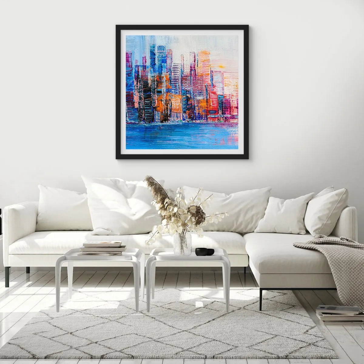 Póster en marco negro - Una metrópoli alegre - 50x50 cm