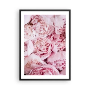 Póster en marco negro - Un primer plano de delicadas peonías rosas en plena floración. - 50x70cm - Cálido y fragante - Decoración de pared moderna para salón y dormitorio ARTTOR