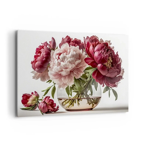 Cuadro sobre lienzo - Impresión de Imagen - Un ramo de peonías en tonos rosa y rojo. - 120x80cm - En plena floración de la belleza - Decoración de pared moderna para salón y dormitorio ARTTOR