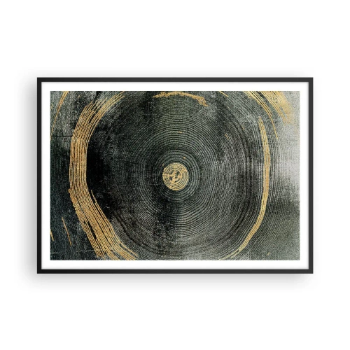 Póster en marco negro - Círculos concéntricos con acentos dorados. - 100x70cm - Cambio y perpetuidad - Decoración de pared moderna para salón y dormitorio ARTTOR