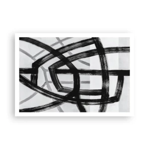 Póster - Líneas abstractas en blanco y negro que se cruzan sobre un fondo claro - 100x70cm - Construir profundidad - Decoración de pared moderna para salón y dormitorio ARTTOR