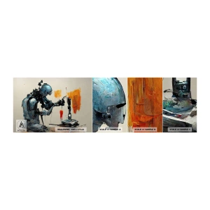 Muestra de fotomural autoadhesivo Deluxe Sticker - Próximamente... - Artista, Inteligencia artificial, Robot - 100x30 cm