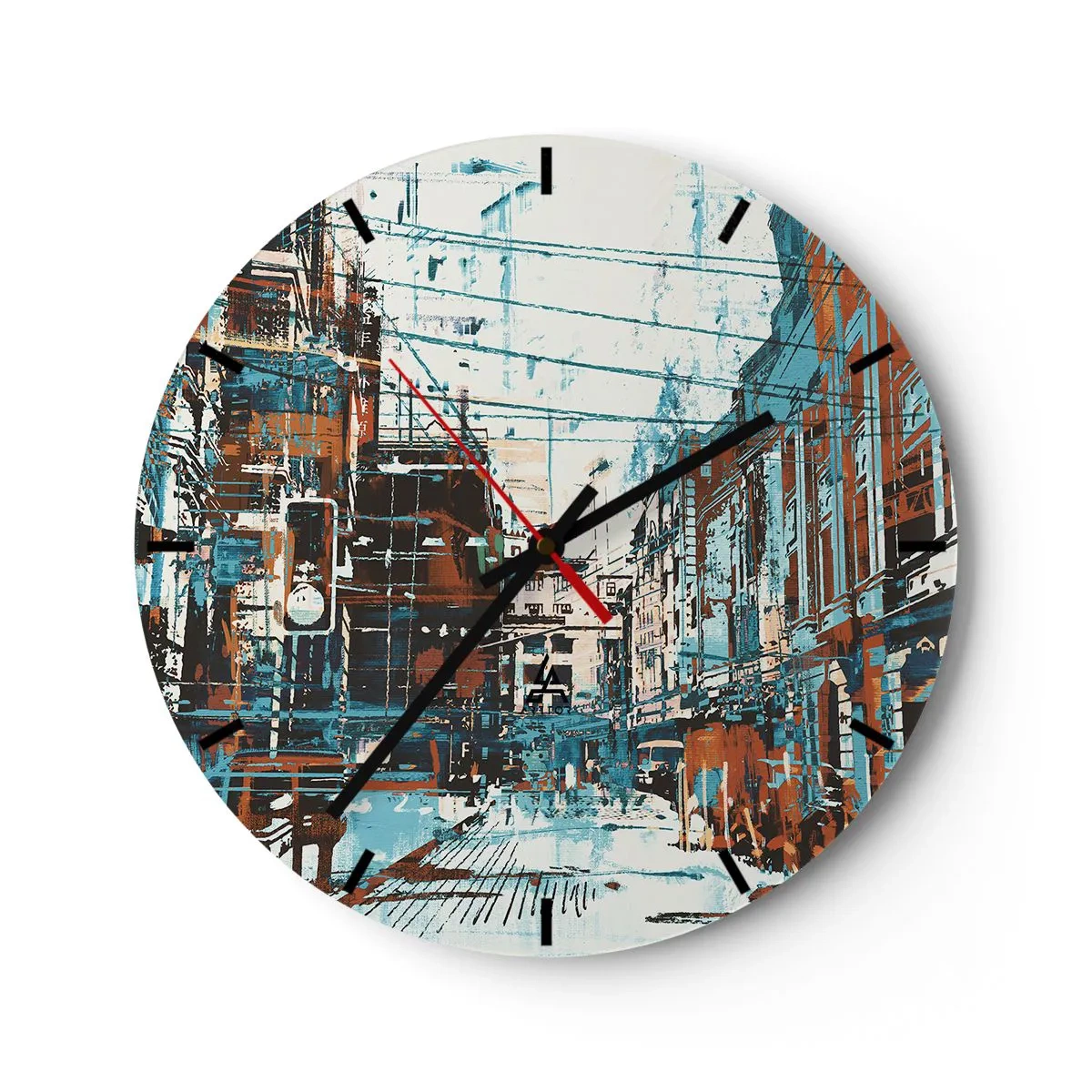 Reloj de pared - Reloj de vidrio - Calle de ciudad abstracta en tonos azules y marrones - 30x30cm - El sendero de la ciudad - Decoración de pared moderna para salón, cocina y dormitorio ARTTOR