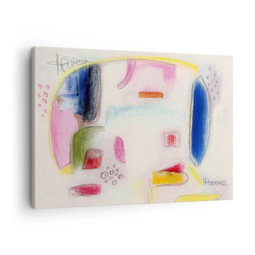 Cuadro sobre lienzo - Impresión de Imagen - Formas abstractas coloridas sobre un fondo claro - 70x50cm - Convexo, cóncavo, plano - Decoración de pared moderna para salón y dormitorio ARTTOR