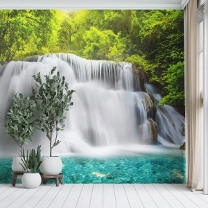 Fotomural personalizado Premium Sand - Cascada espumosa, de verde a azul - Paisaje, Cascada, parque Nacional