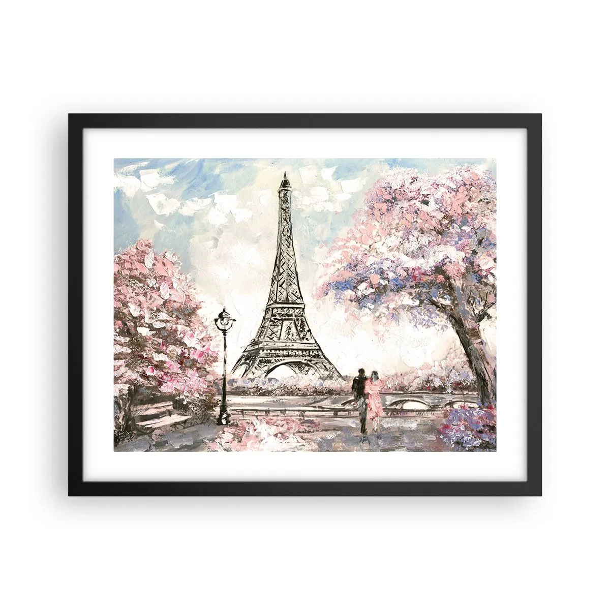 Póster en marco negro - Un paseo por París en abril - 50x40 cm