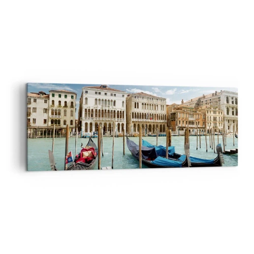 Cuadro sobre lienzo - Impresión de Imagen - Venecia con góndolas y palacios contra el cielo - 140x50cm - Palacios en azul - Decoración de pared moderna para salón y dormitorio ARTTOR