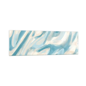 Cuadro sobre vidrio - Impresiones sobre Vidrio - Rayas azules abstractas sobre un fondo claro - 160x50cm - Brisas primaverales - Decoración de pared moderna para salón y dormitorio ARTTOR