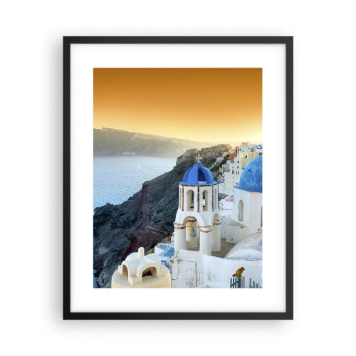 Póster en marco negro - Santorini - el abrazo a las rocas - 40x50 cm