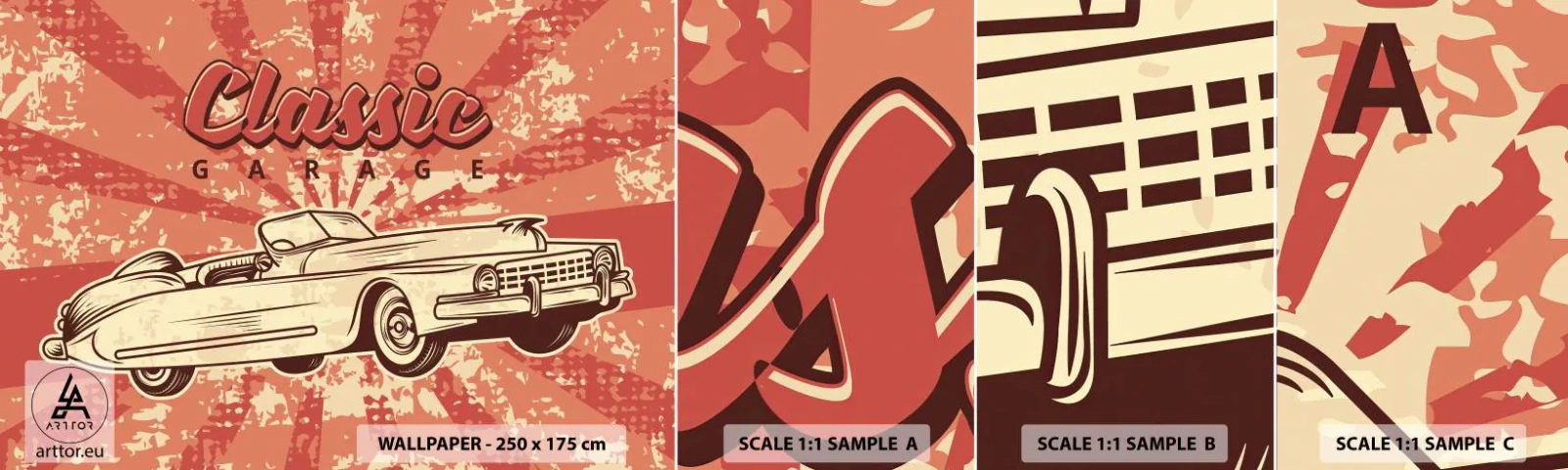 Muestra de fotomural autoadhesivo Deluxe Sticker - Y Elvis en la radio - Auto, Cabriolé, Viajes - 100x30 cm