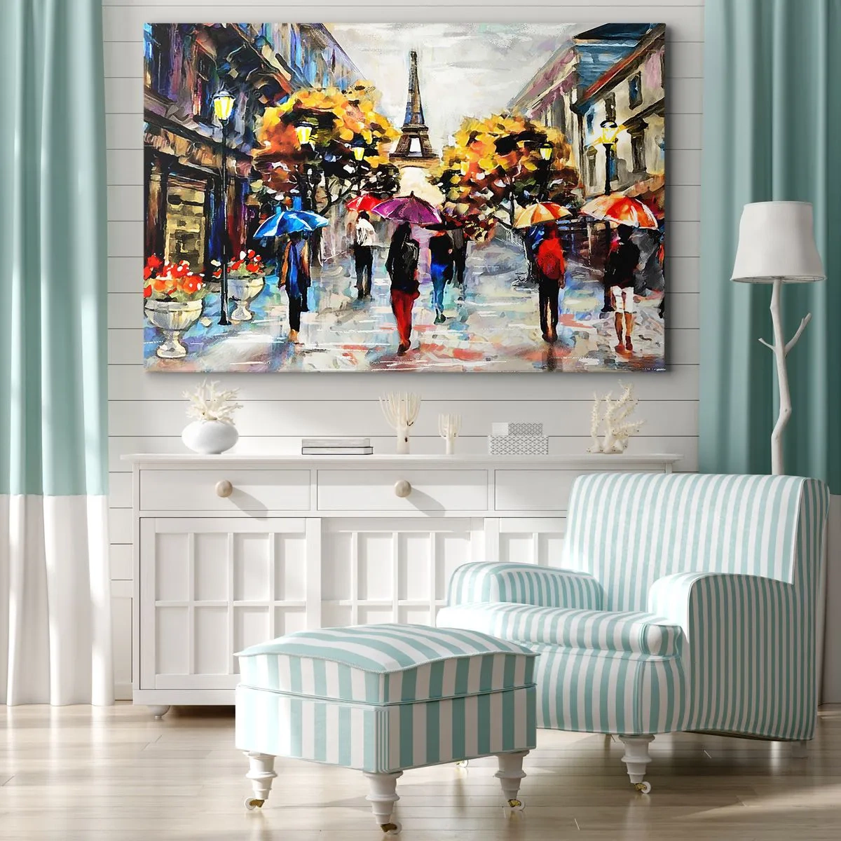 Cuadro sobre lienzo - Impresión de Imagen - Un paseo otoñal por París con vistas a la Torre Eiffel - 100x70cm - Especialmente hermoso en otoño - Decoración de pared moderna para salón y dormitorio ARTTOR