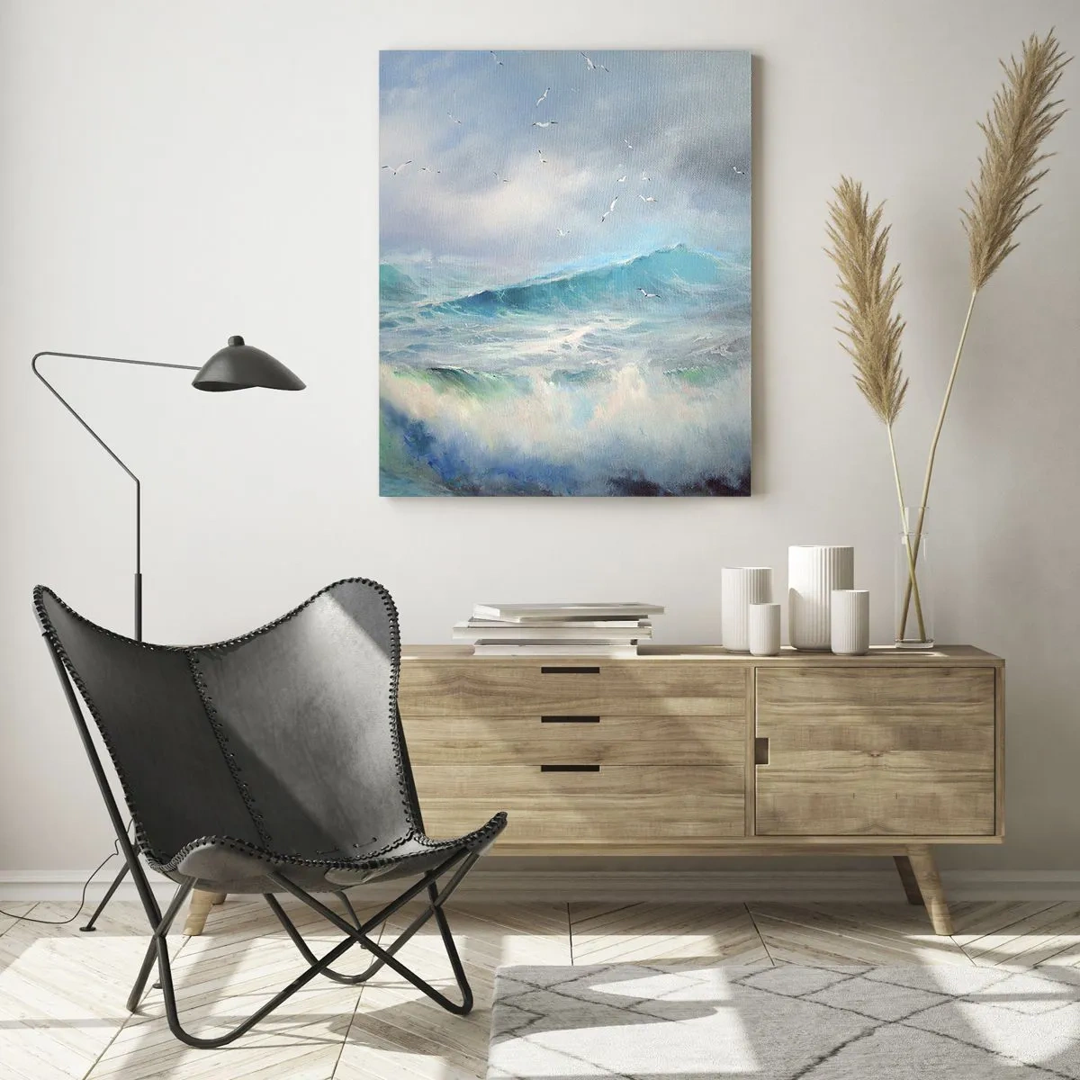 Cuadro sobre vidrio - Impresiones sobre Vidrio - Olas fuertes en el océano - 80x120cm - La fuerza del viento - Decoración de pared moderna para salón y dormitorio ARTTOR