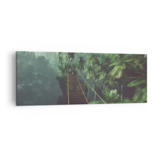 Cuadro sobre lienzo - Impresión de Imagen - Un puente colgante en un bosque tropical rodeado de niebla. - 140x50cm - Sobre un mar de verde - Decoración de pared moderna para salón y dormitorio ARTTOR