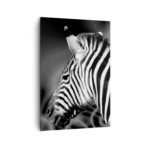 Cuadro sobre lienzo - Impresión de Imagen - Retrato en blanco y negro de una cebra sobre un fondo de patrones abstractos. - 70x100cm - El blanco es blanco, el negro es negro - Decoración de pared moderna para salón y dormitorio ARTTOR