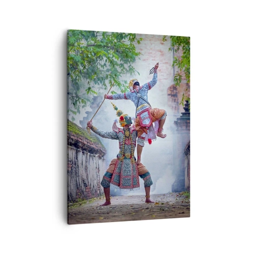Cuadro sobre lienzo - Impresión de Imagen - Danza tradicional en un entorno histórico con muro y árboles. - 50x70cm - Una danza de belleza mortal - Decoración de pared moderna para salón y dormitorio ARTTOR