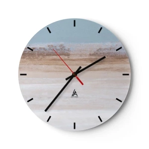 Reloj de pared - Reloj de vidrio - Paisaje pastel con rayas horizontales de color azul y beige. - 30x30cm - Paisaje ambiguo - Decoración de pared moderna para salón, cocina y dormitorio ARTTOR