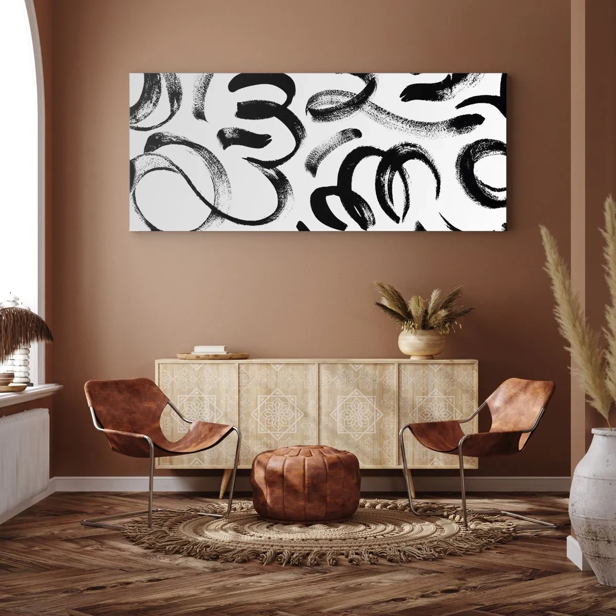 Cuadro sobre lienzo - Impresión de Imagen - Negro sobre blanco - 100x40 cm