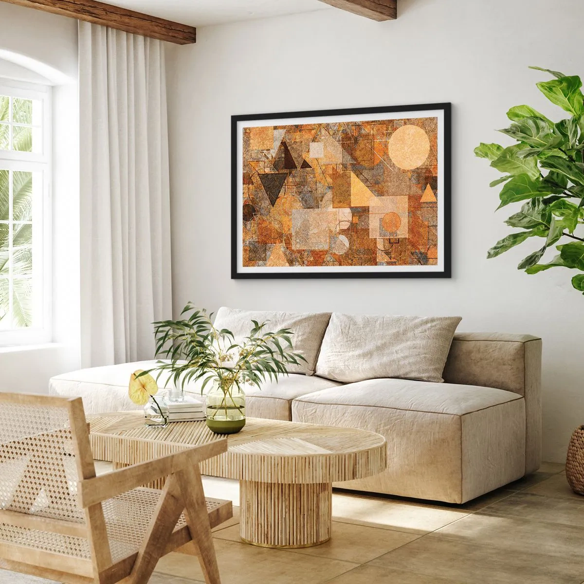 Póster en marco negro - Estudio cubista en bronce - 91x61 cm