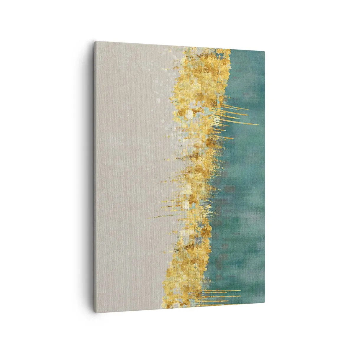 Cuadro sobre lienzo - Impresión de Imagen - Acentos dorados sobre un fondo verde-beige. - 50x70cm - La frontera dorada - Decoración de pared moderna para salón y dormitorio ARTTOR