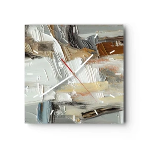 Reloj de pared - Reloj de vidrio - Abstracción textural en tonos tierra y blanco. - 30x30cm - Estratificación de colores - Decoración de pared moderna para salón y dormitorio ARTTOR