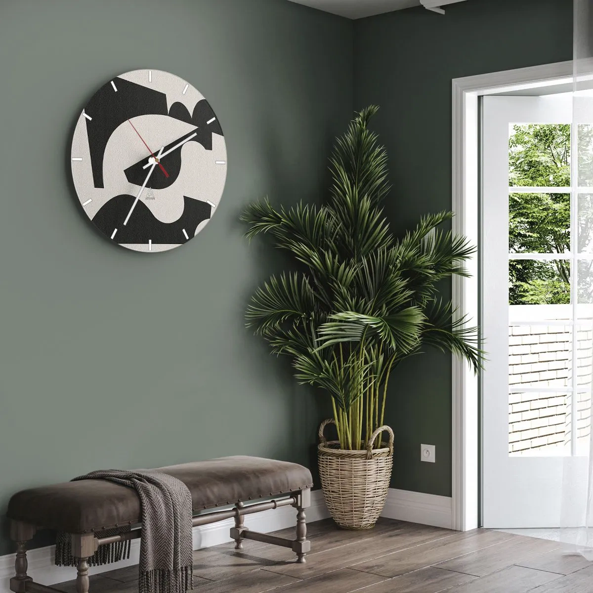 Reloj de pared - Reloj de vidrio - Formas geométricas negras sobre un fondo beige claro - 30x30cm - Para automontaje - Decoración de pared moderna para salón, cocina y dormitorio ARTTOR