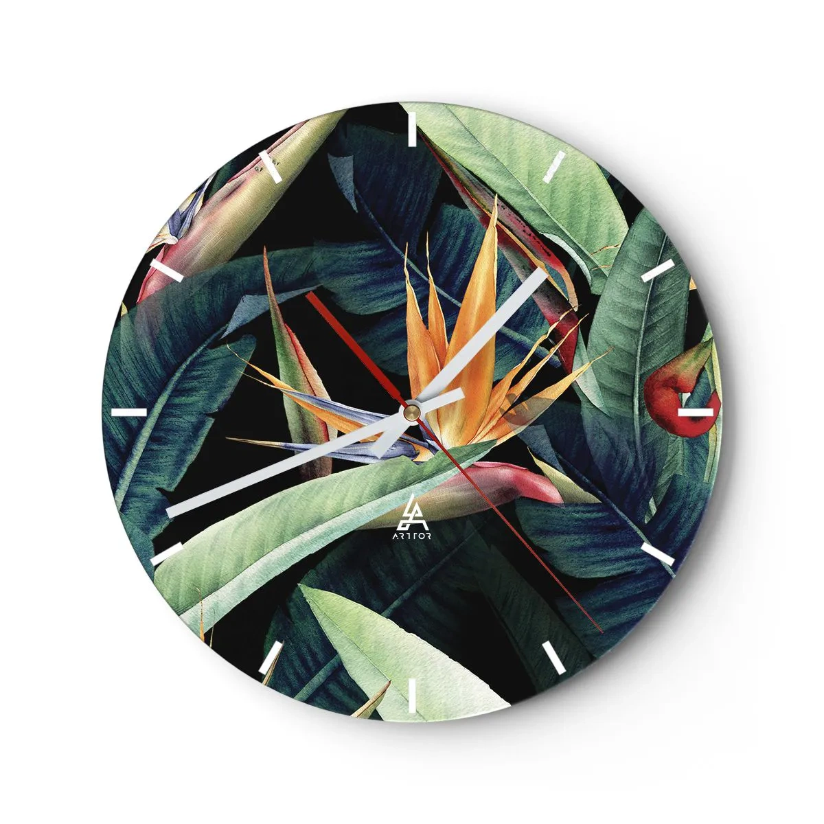 Reloj de pared - Reloj de vidrio - Flores de llamas de los trópicos - 40x40 cm