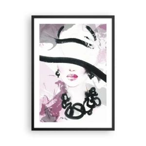 Póster en marco negro - Una elegante ilustración del rostro de una mujer en tonos rosa y negro. - 50x70cm - Retrato de una dama en negro y rosa - Decoración de pared moderna para salón y dormitorio ARTTOR