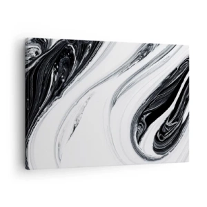 Cuadro sobre lienzo - Impresión de Imagen - Abstracción en blanco y negro con líneas dinámicas y remolinos. - 70x50cm - Combinando opuestos - Decoración de pared moderna para salón y dormitorio ARTTOR
