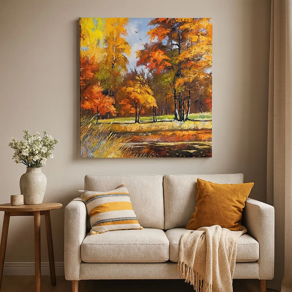 Cuadro sobre lienzo - Impresión de Imagen - Paisaje en dorado y marrón - 30x30 cm