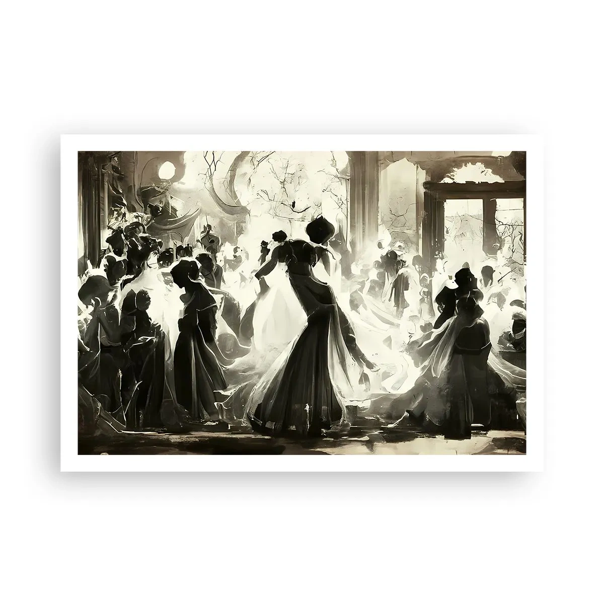 Póster - Balón de estilo retro en blanco y negro. - 100x70cm - Gran mascarada - Decoración de pared moderna para salón y dormitorio ARTTOR