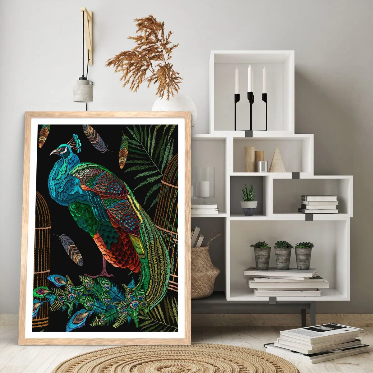 Póster en marco roble claro - Con plumajes reales - 70x100 cm