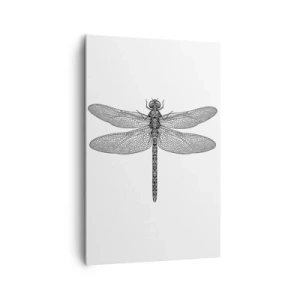 Cuadro sobre lienzo - Impresión de Imagen - Dibujo en blanco y negro de una libélula sobre un fondo blanco en estilo minimalista. - 80x120cm - Precisión de la naturaleza - Decoración de pared moderna para salón y dormitorio ARTTOR
