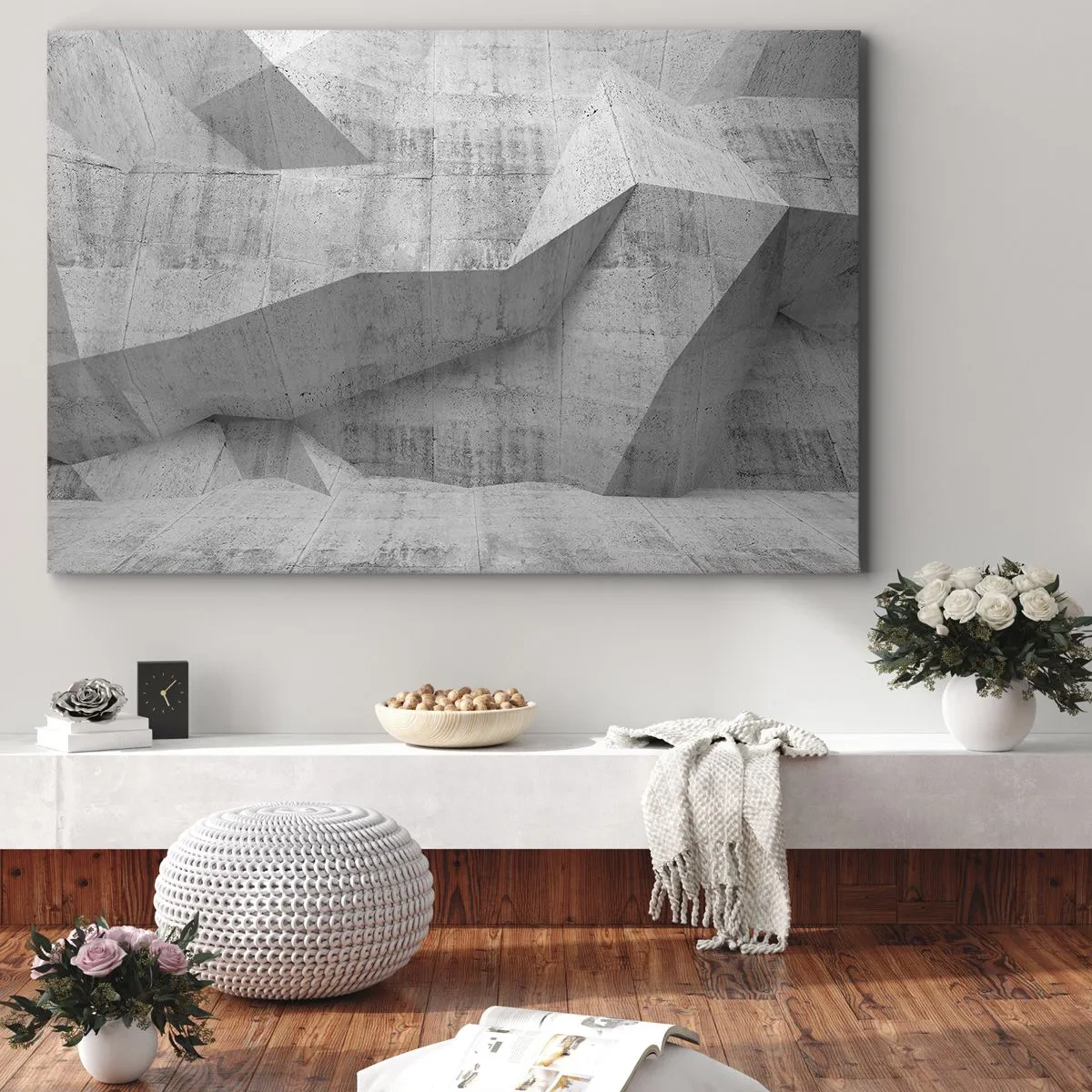 Cuadro sobre lienzo - Impresión de Imagen - Formas geométricas de hormigón en gris - 120x80cm - Un verdadero desafío - Decoración de pared moderna para salón y dormitorio ARTTOR
