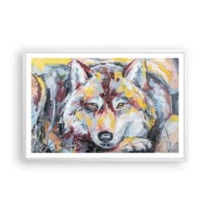 Póster en marco blanco - Pinceladas de lobo - 91x61 cm