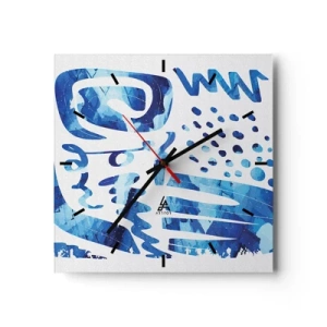 Reloj de pared - Reloj de vidrio - Patrón abstracto en tonos azules - 30x30cm - Vuelta a las raíces - Decoración de pared moderna para salón y dormitorio ARTTOR