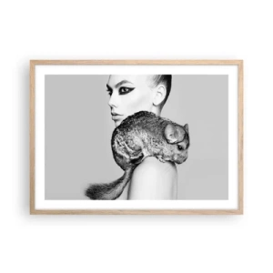 Póster en marco roble claro - Dama con chinchilla - 70x50 cm