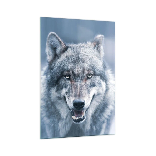Cuadro sobre vidrio - Impresiones sobre Vidrio - Un lobo con una mirada intensa en un paisaje invernal. - 70x100cm - ¿Aceptarás el reto? - Decoración de pared moderna para salón y dormitorio ARTTOR