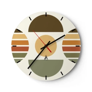 Reloj de pared - Reloj de vidrio - Semicírculos y rayas geométricas en tonos tierra sobre un fondo claro. - 30x30cm - Los tonos de la tierra - Decoración de pared moderna para salón, cocina y dormitorio ARTTOR