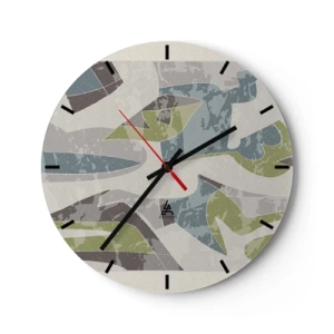 Reloj de pared - Reloj de vidrio - Abstracciones geométricas en verde y azul sobre un fondo claro. - 30x30cm - Composición tras vidriera - Decoración de pared moderna para salón, cocina y dormitorio ARTTOR