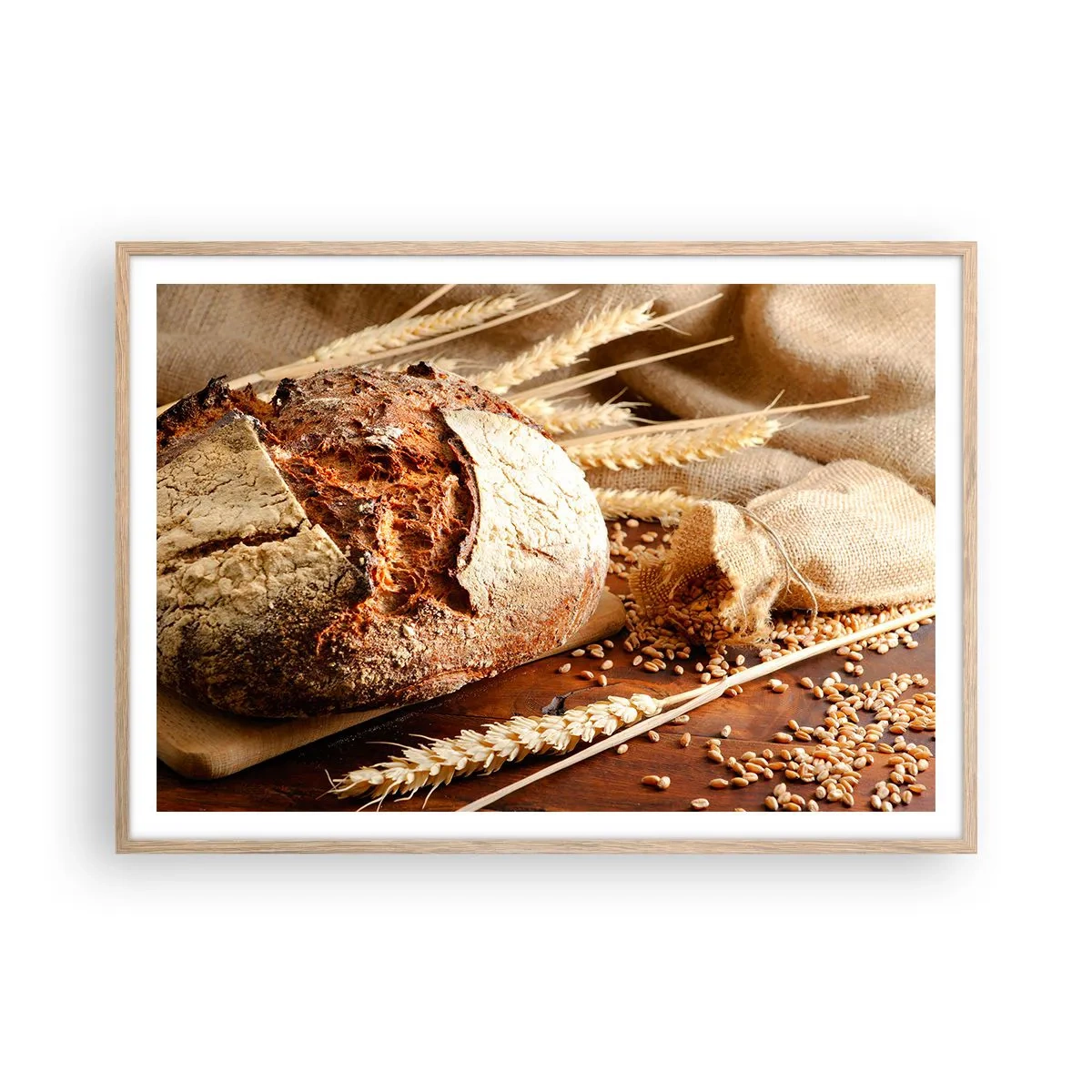 Póster en marco roble claro - Apetitoso, fragante, crujiente - 100x70 cm