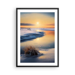 Póster en marco negro - Paisaje invernal con un río al atardecer - 50x70cm - Atardecer de invierno - Decoración de pared moderna para salón y dormitorio ARTTOR