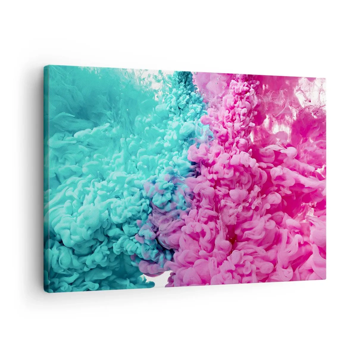 Cuadro sobre lienzo - Impresión de Imagen - Ondas coloridas de color turquesa y rosa en forma abstracta. - 70x50cm - Un choque decisivo - Decoración de pared moderna para salón y dormitorio ARTTOR