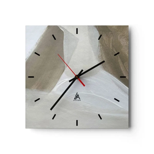 Reloj de pared - Reloj de vidrio - Abstracción delicada en tonos beige y blanco. - 30x30cm - Ola de blanco - Decoración de pared moderna para salón y dormitorio ARTTOR